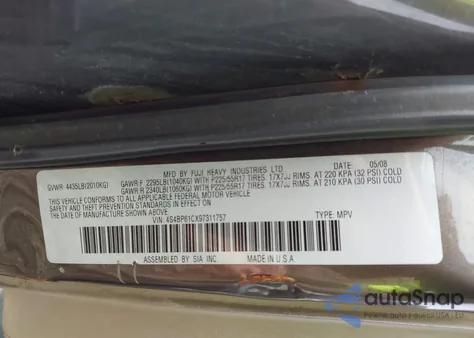 2009 Subaru Outback 2.5I from USA, damaged, VIN 4S4BP61CX97311757